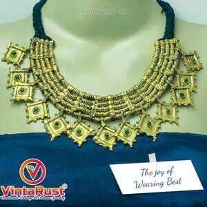 Vintage Tribal Choker Necklace: Afghani Boho Jewelry with Glass Stones